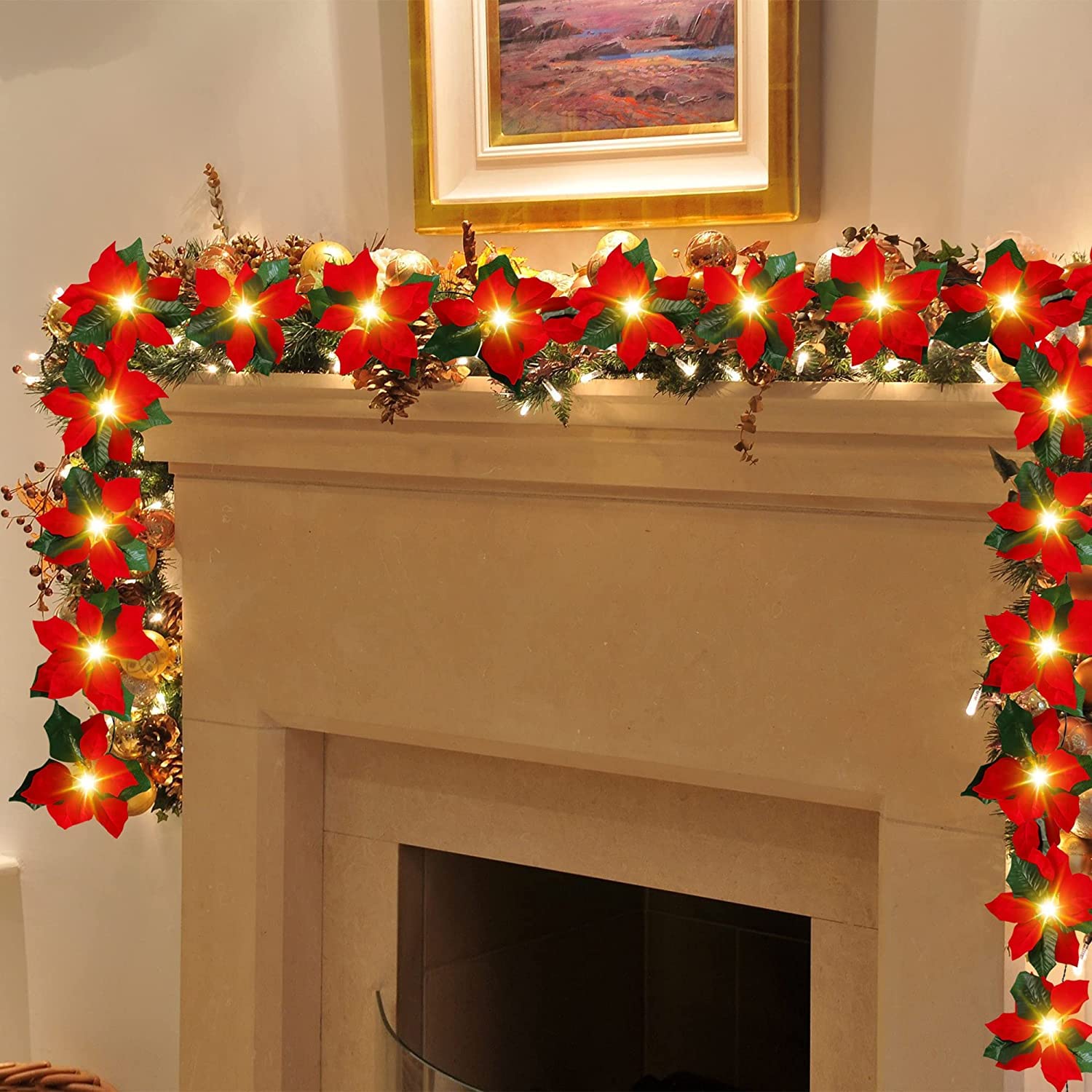 Amazon.co.jp: YuraYura クリスマス 飾り リース ポインセチア 2M